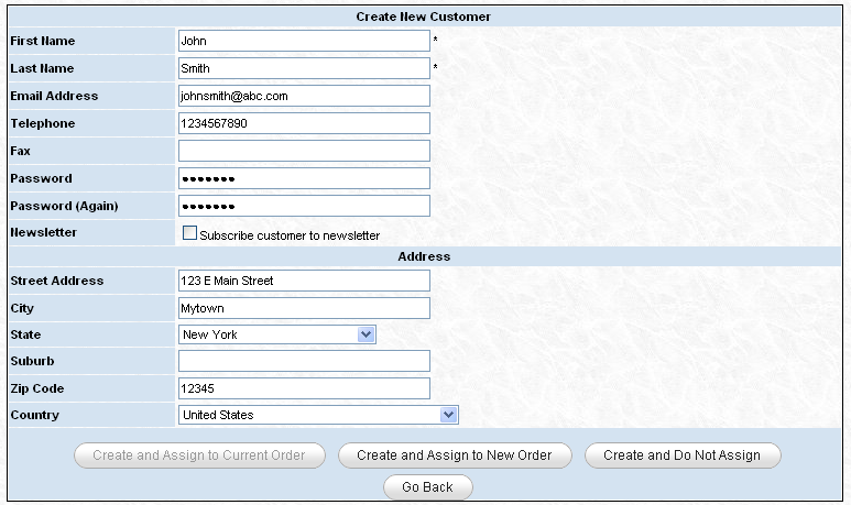 New Customer Form